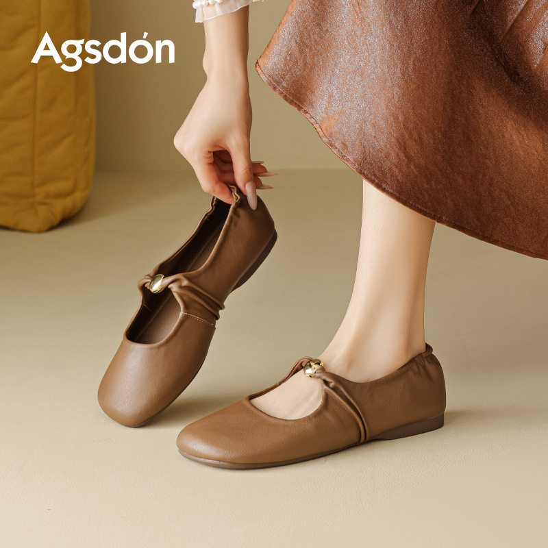 Augusden Mary Jane Women's Shoes 2026 New Summer Retro Flat-Soled Stylish Slip-On Leather Shoes