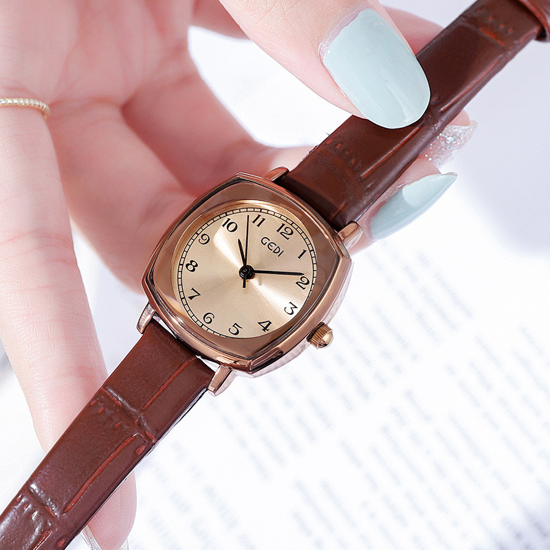 Gedi chic retro cuadrado pequeño dial estilo coreano simple moda cinturón estudiante reloj de cuarzo