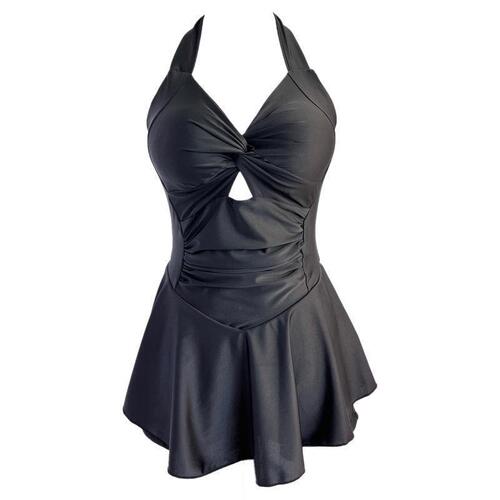 Women's swimsuit black one-piece conservative skirt covering belly and slimming  new fashion hot spring student swimsuit
