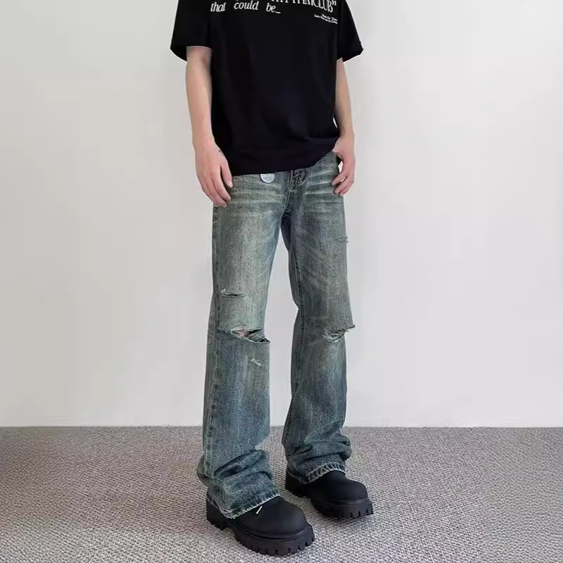 New Spring and Summer Men's Jeans Fashion Brand Casual All-match Ripped Loose Straight Trendy Jeans for Men