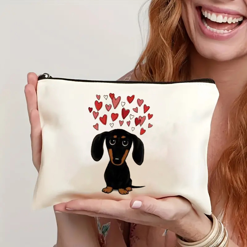 Bolso cosmético para cachorros de amor explosivo de Amazon transfronterizo Bolso cosmético estampado de doble cara de lino impermeable Bolso con cremallera para damas