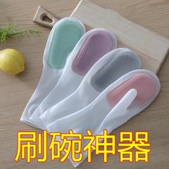 女性のキッチン家事用防水シリコン食器洗い加工品、掃除用魔法の食器洗い手袋、耐久性のある薄い家庭用