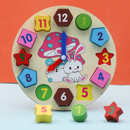 Children's Small Rabbit Clock Educational Toy Preschool Enlightenment Digital Clock Learning Recognition Building Blocks 3-6 Years Wooden Toy