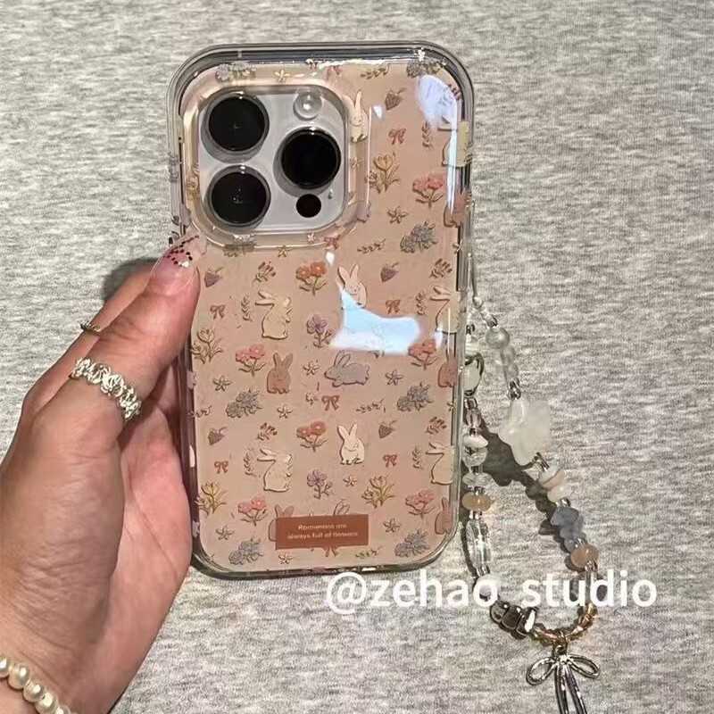 奶茶色清新花花兔子适用iPhone17PRO手机壳新款16/15/14/13/12/11|undefined