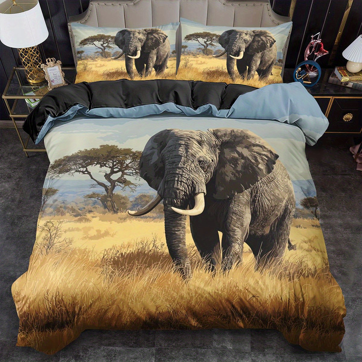 Textil doméstico transfronterizo molienda impresión digital elefante primer plano quilt kit fuente fábrica llevar a cabo tem / JIT