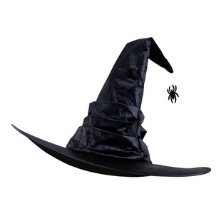 Cross Border Hot Sale Halloween Black Pleated Witch Hat Sardine Party Ghost Festival Decorative Hat Witch Corner Hat