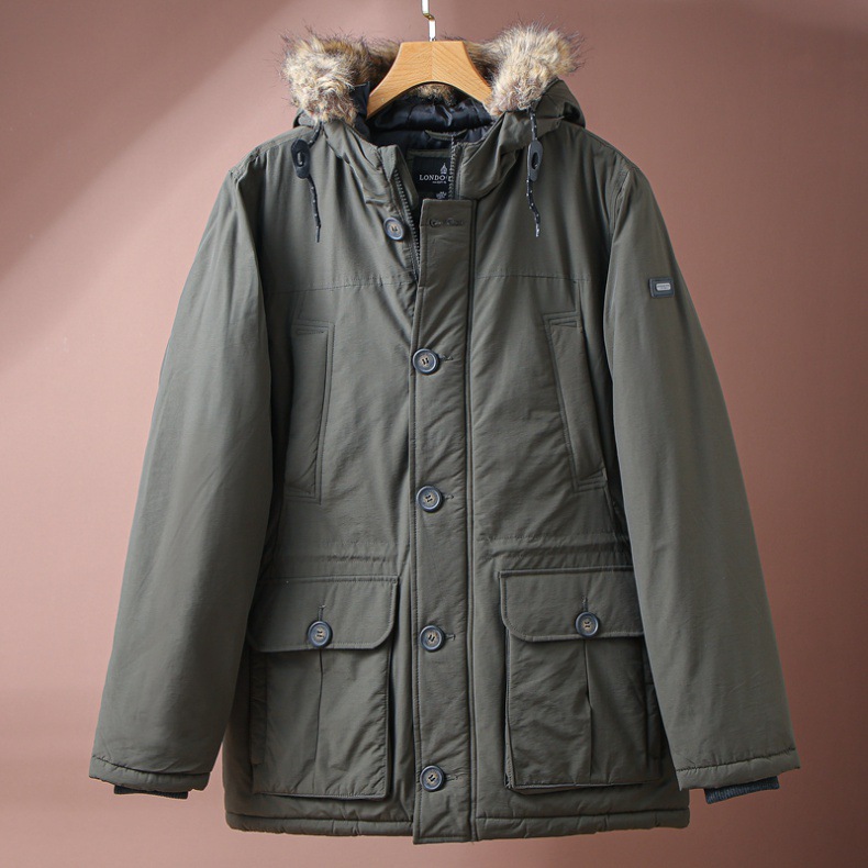 Parka d'hiver à capuche pour homme - Coupe-vent et imperméable, veste matelassée épaisse et chaude avec doublure polaire pour sports de plein air (vert armée)_voghion.com