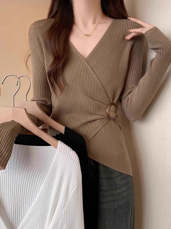 【睛雅服饰】法式v领针织衫女夏季2025新款修身毛衣显瘦内搭上衣|undefined