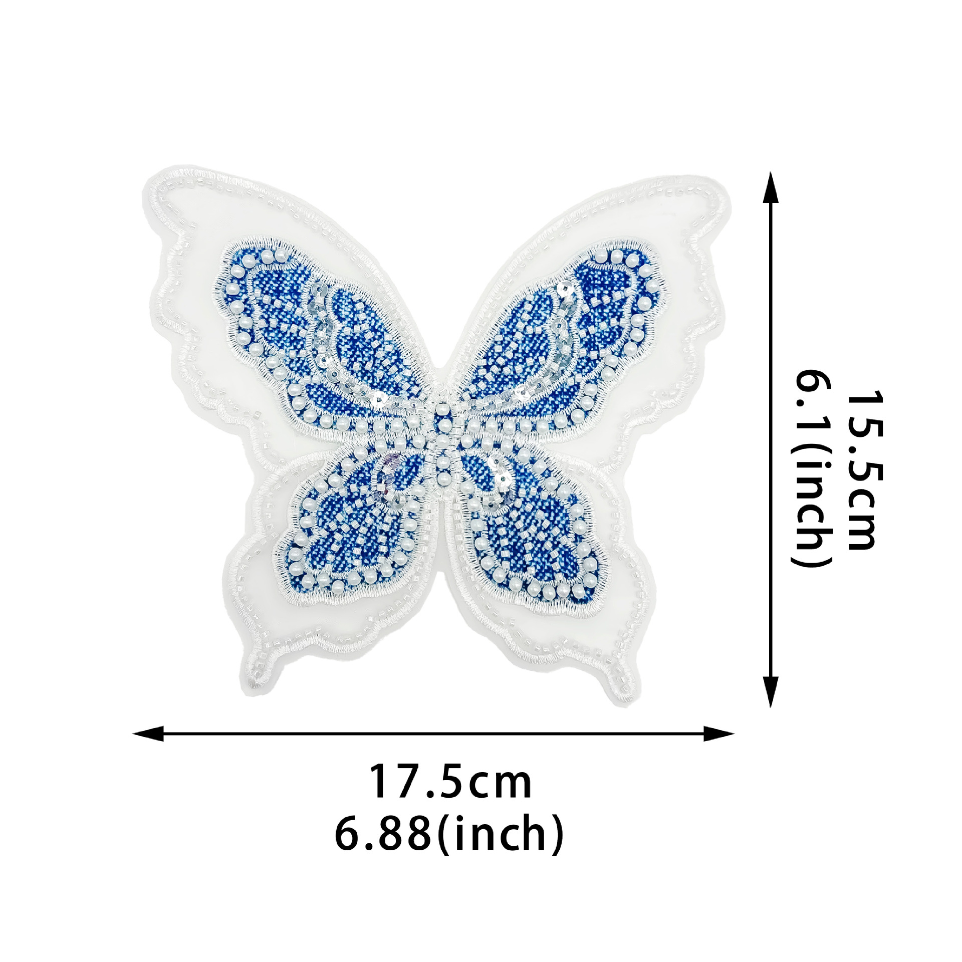 Nuevo azul y blanco bordado mariposa tela pegada doble capa de ergena accesorios de ropa DIY toque de pelo material denim image 6