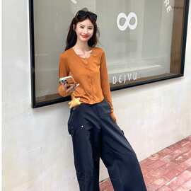 套装女春秋装2025年提升品质休闲简约背心短款上衣长裤套装三件套