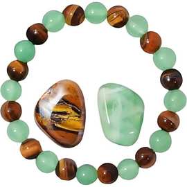 亚马逊跨境绿色东陵虎眼石串珠手链新款时尚混搭幸运财富吸钱手链