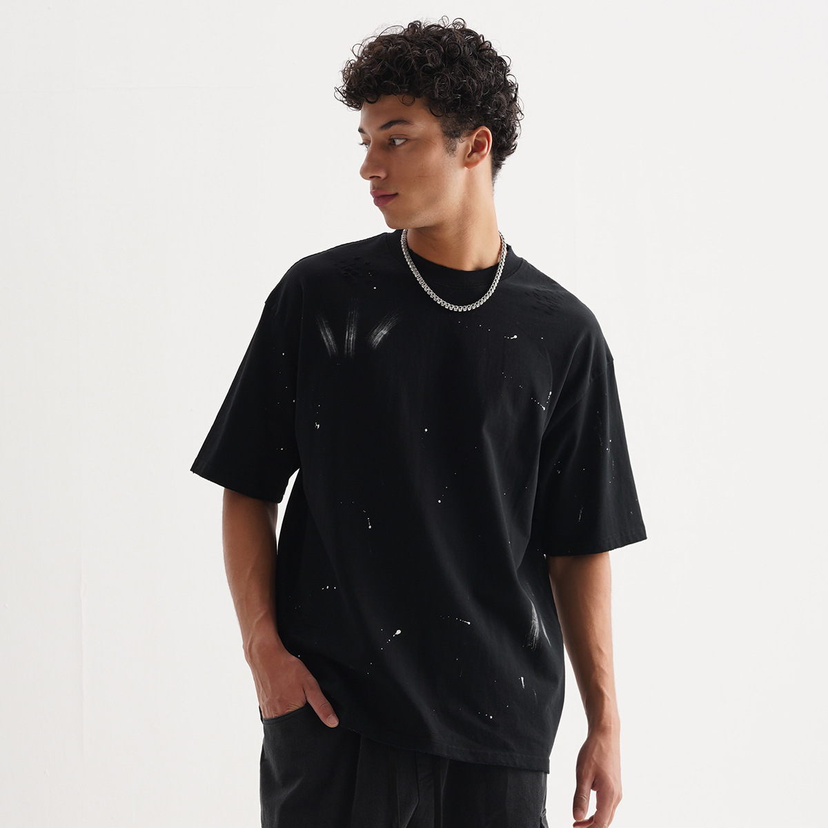 ETAI Hombre| 280g algodón pesado punto de lanzamiento de manga corta tendencia europea y americana retro camiseta suelta de hombre