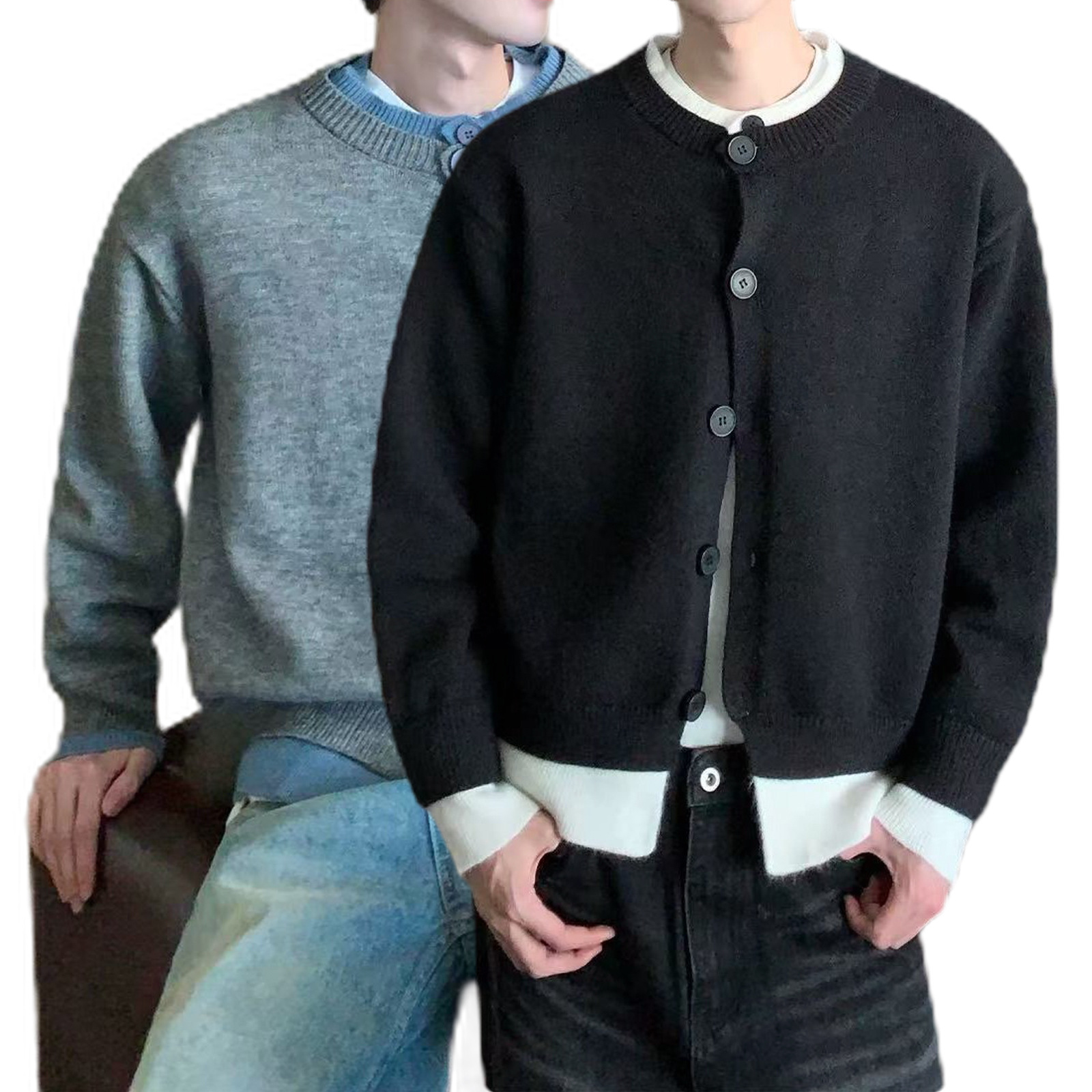 Explosiones transfronterizas de tamaño grande falso de dos piezas de camisetas de punto cardigan suéter de hombre chaqueta exterior de tendencia fábrica de negocios al por mayor