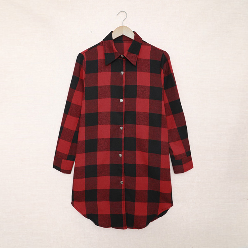 Shiying camisa abrigo de mujer Otoño e Invierno Nueva cardigan de manga larga solapa botón a presión de las mujeres Camisa de cuadros europeos y americanos