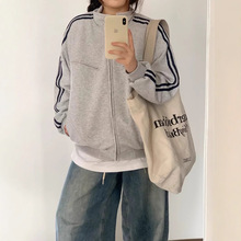 美式复古中性风棒球服卫衣外套女春秋季宽松慵懒风立领夹克上衣女