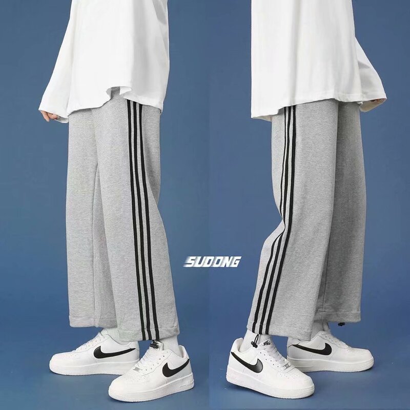Grey sports pants men and women loose straight spring and summer 2021 New drop casual wide leg pants a generation of hair