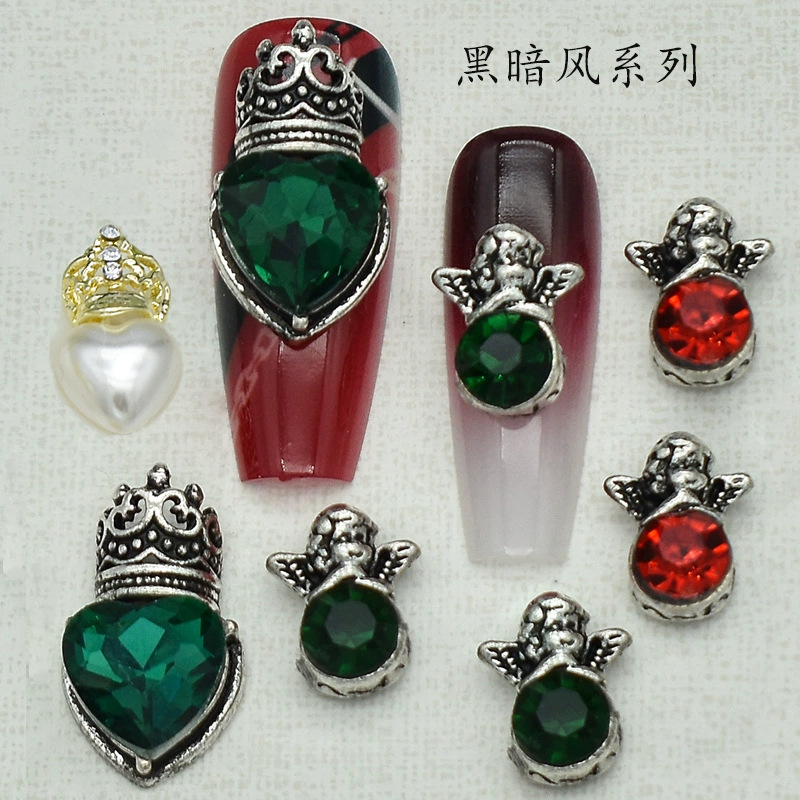 Nail Art Vintage Cor Heart Emerald Love Diamond Crown Angel Diablo Punk Style Personalized Nail Alloy Decoration