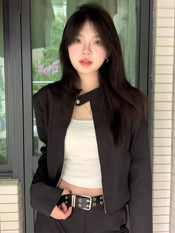辣妹高级感休闲工装拉链夹克外套女装秋季新款简约修身外搭短上衣|undefined