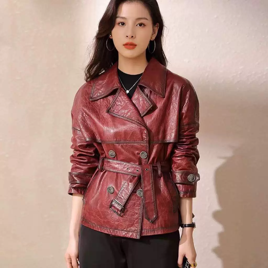 Autumn trench coat, genuine leather