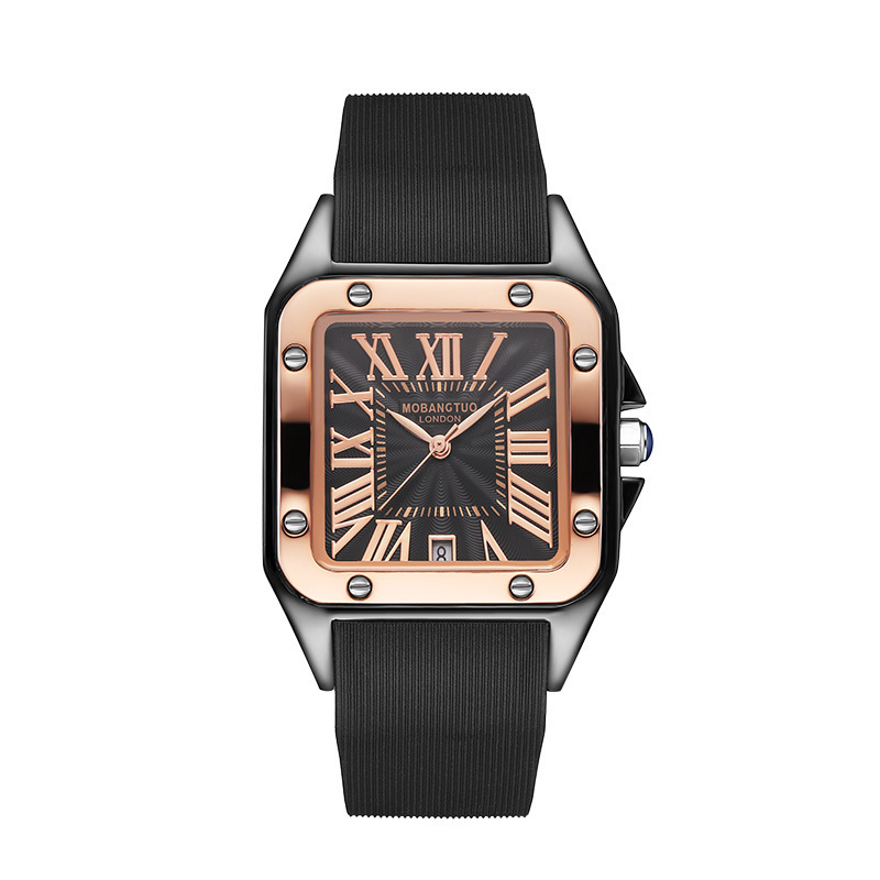 Square Fashion Silicone Watch Men's and Women's Couple's Large Dial Pu Belt Calendar Waterproof Quartz Watch
