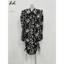 HD65#The Lena韩国东大门代购轻奢甜辣豹纹抽褶绑带雪纺连衣裙