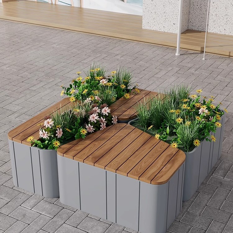 戸外鉄芸花箱組合せ販売部商店街は緑化花壇カフェ街のステンレス花溝を遮断している