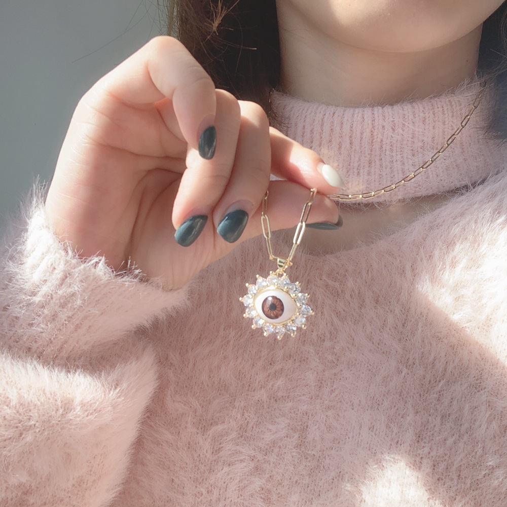 Fashion Eye Copper Plating Inlay Resin Zircon Pendant Necklace 1 Piece