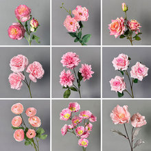 高端粉色仿真花婚礼场景布置婚庆用花玫瑰花百合蝴蝶兰仿真花批发