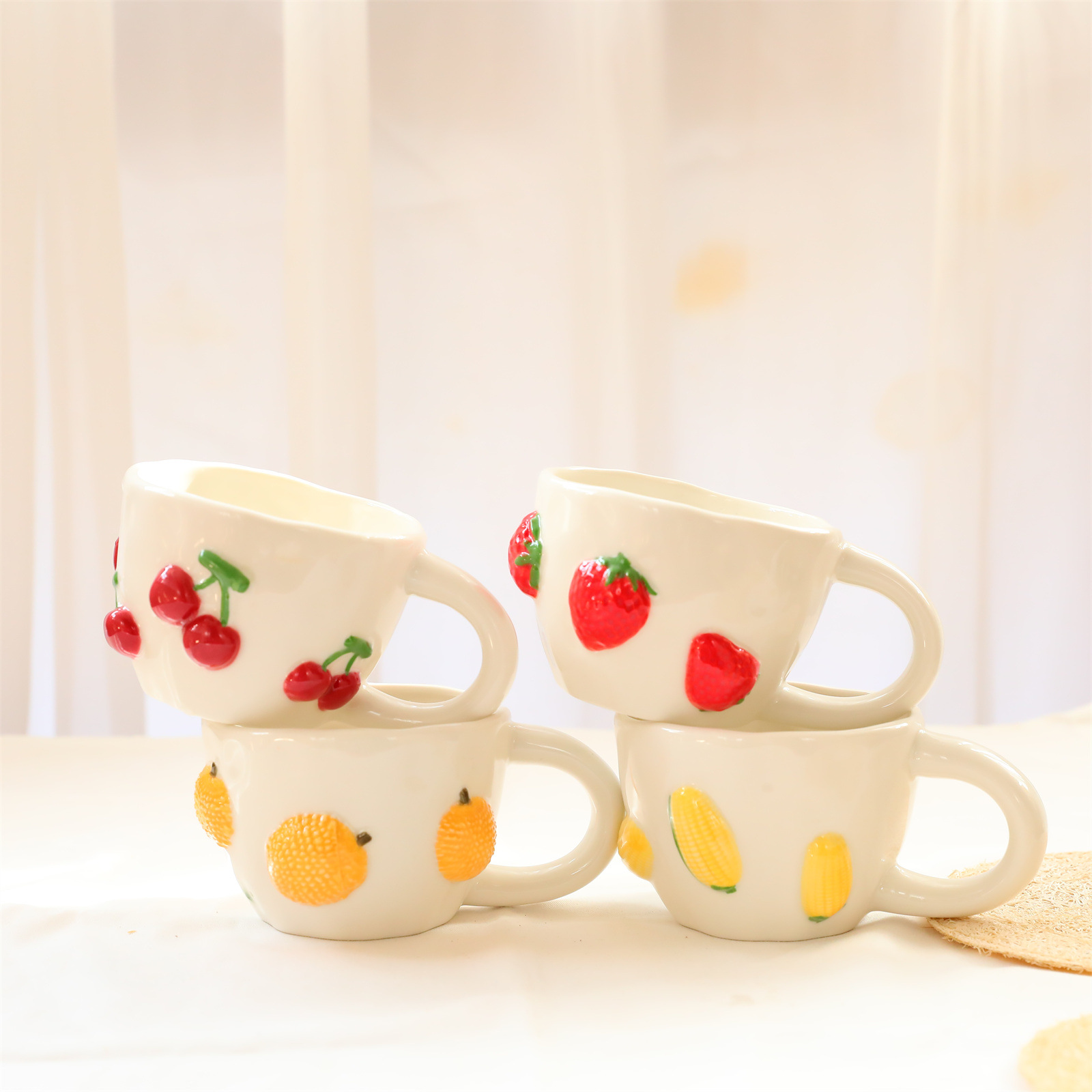 780g Weight Mug Kitchen and drinking utensils 1 Piece Quantity Banquet, Party Occasion ceramics Material Cherry Pattern Casual, Elegant, Cute Style Casual Elegant Cute Cherry Ceramics Mug 1 Piece 8