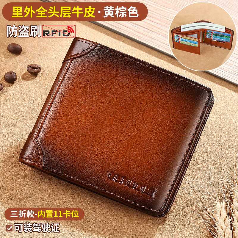 2025 nueva cartera de cuero auténtica para hombres cartera de gran capacidad corta horizontal cartera retro para hombres