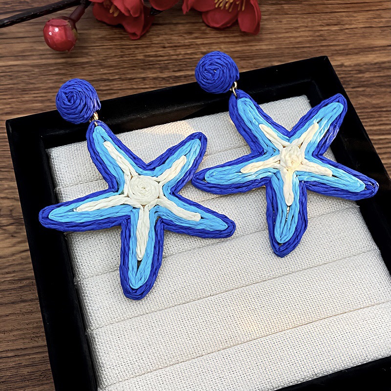 Vacation Straw Starfish Earrings For Seaside Beach Photos Unique_voghion.com