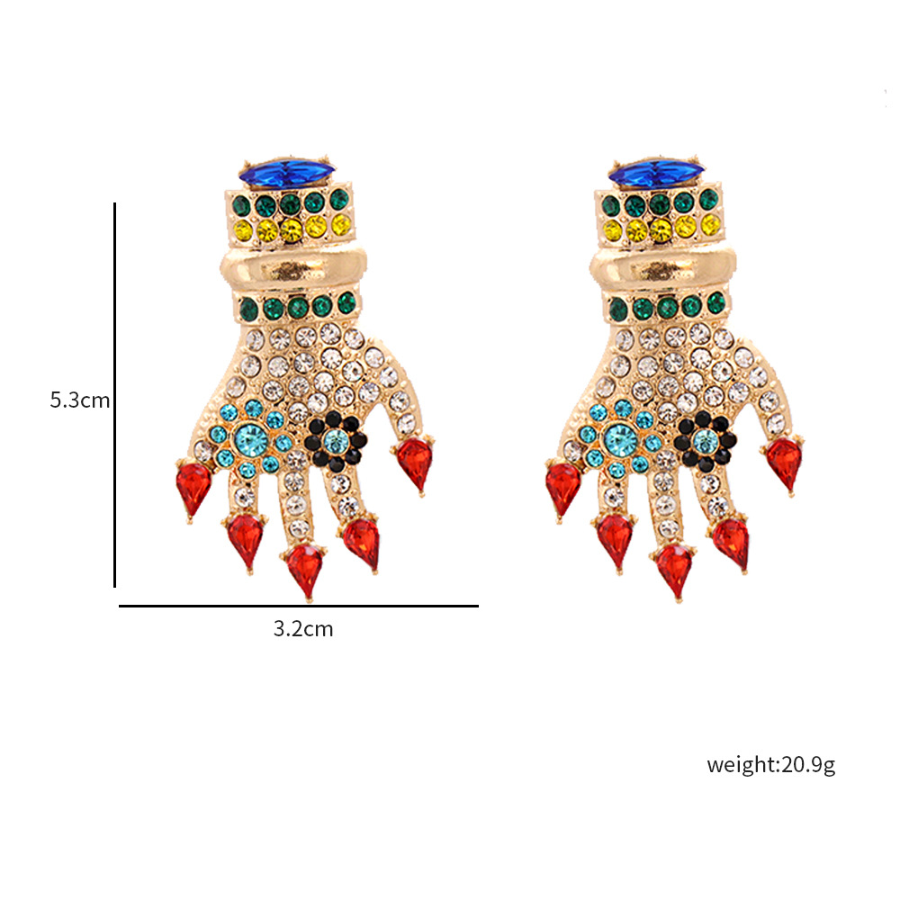 Fashion Colored Diamond Palm Alloy Earrings Wholesale display picture 1