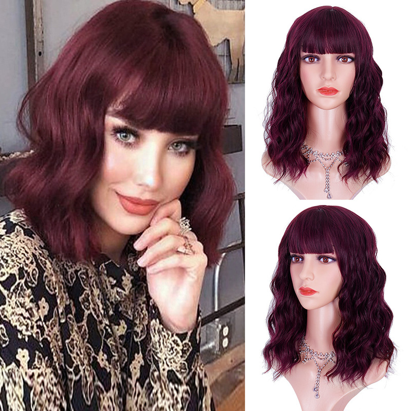 Shawl short curly hair with bangs chemical fiber wig head cover European and American popular curly wig head cover Shawl short curly hair with bangs chemical fiber wig head cover European and American popular curly wig head cover