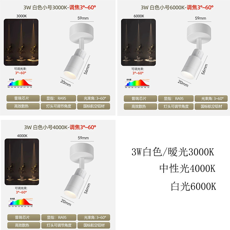 小光束射灯高聚光射灯led灯明装商用酒吧桌面餐厅氛围轨道调变焦|undefined