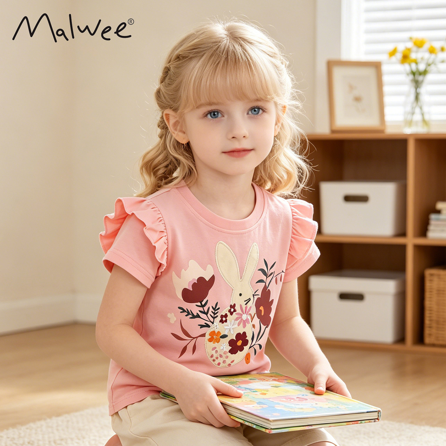 Cross-border Malwee girls' top, summer new style European and American style round neck short sleeve T-shirt for toddlers and little girls