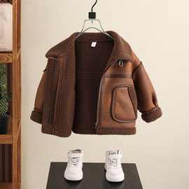 2025新款皮衣皮毛一体冬季韩版男童儿童皮草外套男中厚上衣外套