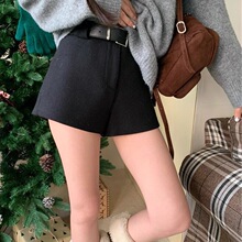 灰色高腰A字毛呢短裤女秋冬款辣妹显腿长显瘦阔腿裤西装休闲热裤