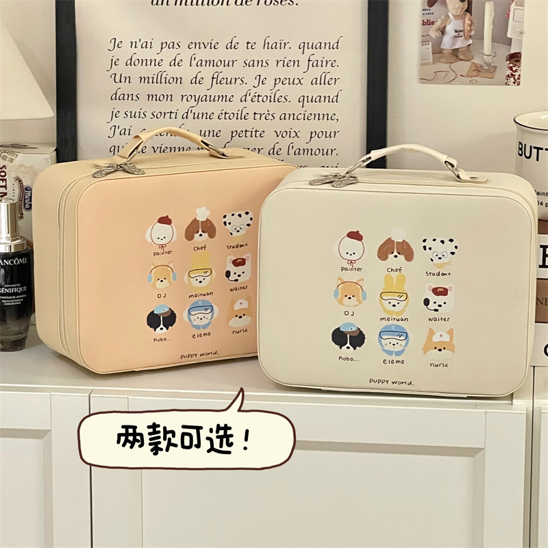 Estuche de cosméticos con espejo, linda bolsa de cosméticos portátil pequeña, bolsa de almacenamiento de viaje portátil de gran capacidad para mujer, bolsa de lavado impermeable