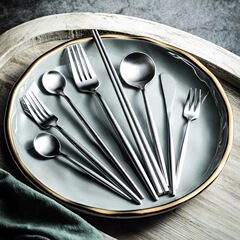 ポルトガル304ステンレス食器セット洋食ステーキナイフフォーク金色ステンレススプーン甘いスプーン