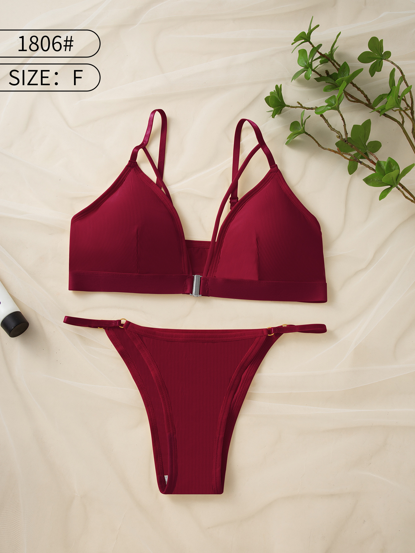 Nuevo diseño de botón delantero de hielo de color sólido francés correa de hombro ajustable Bra Thong Set para mujeres