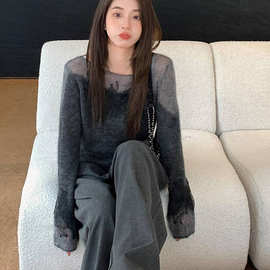 巨好看的入冬新款一整套小香风灰色针织上衣休闲裤简约套装女