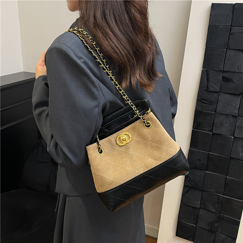 2025新款复古磨砂皮水桶包菱格复古链条包跨境热卖新品女包流行款|undefined