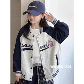 女童刺绣棒球外套秋冬2025新款中大童休闲洋气夹克棒球服