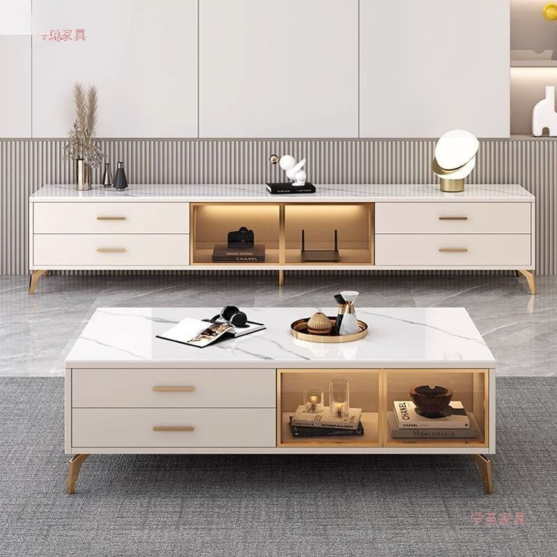 Simple Tv Cabinet Modern Cream Style Living Room Home Small Apartment Floor-Standing Light Luxury Tv Cabinet Coffee Table Combination