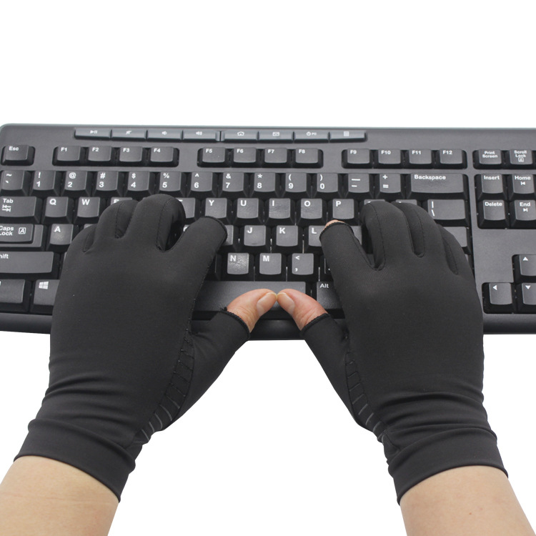 Copper fiber pressure gloves exposed two fingers outdoor non-slip driving fitness cycling gloves_voghion.com