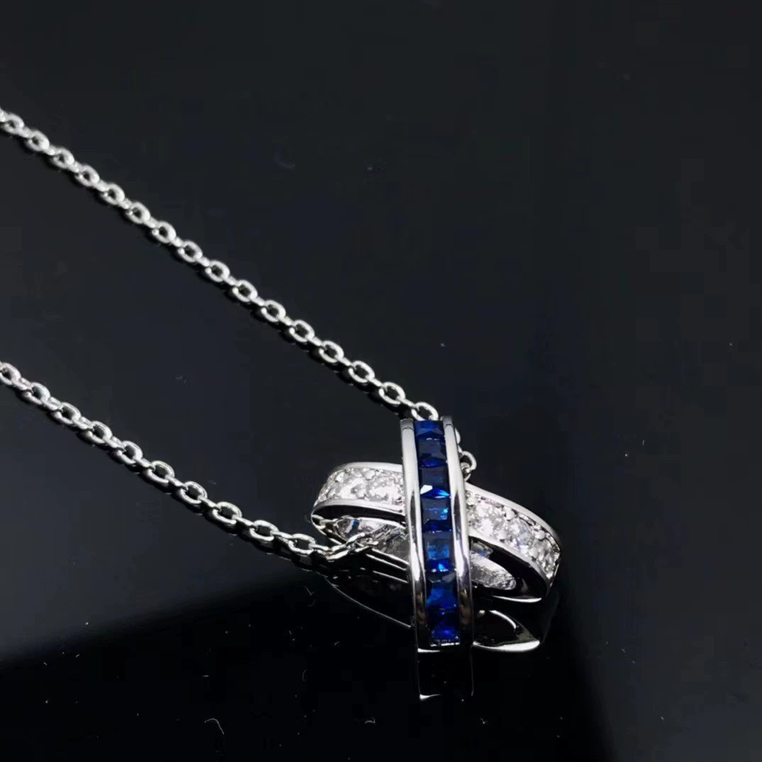 Elite blue diamond, necklace, platinum chain for key bag , silver 925 sample, simple and elegant design