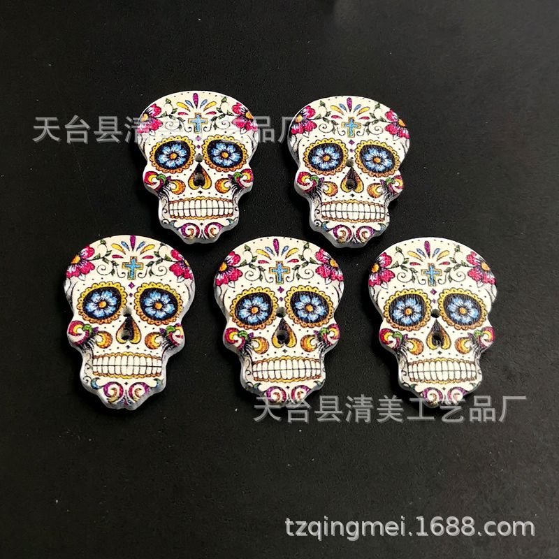 19*25mm madera con fondo blanco botones de calavera decorativos suministros de Pascua calavera de madera 50 por paquete