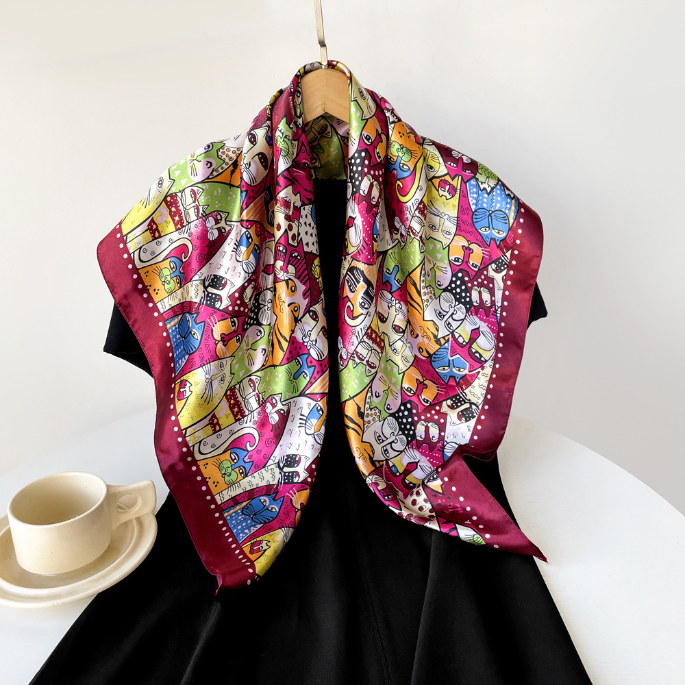 Femmes Élégant Style Vintage Dessin Animé Polyester Écharpe En Soie display picture 22