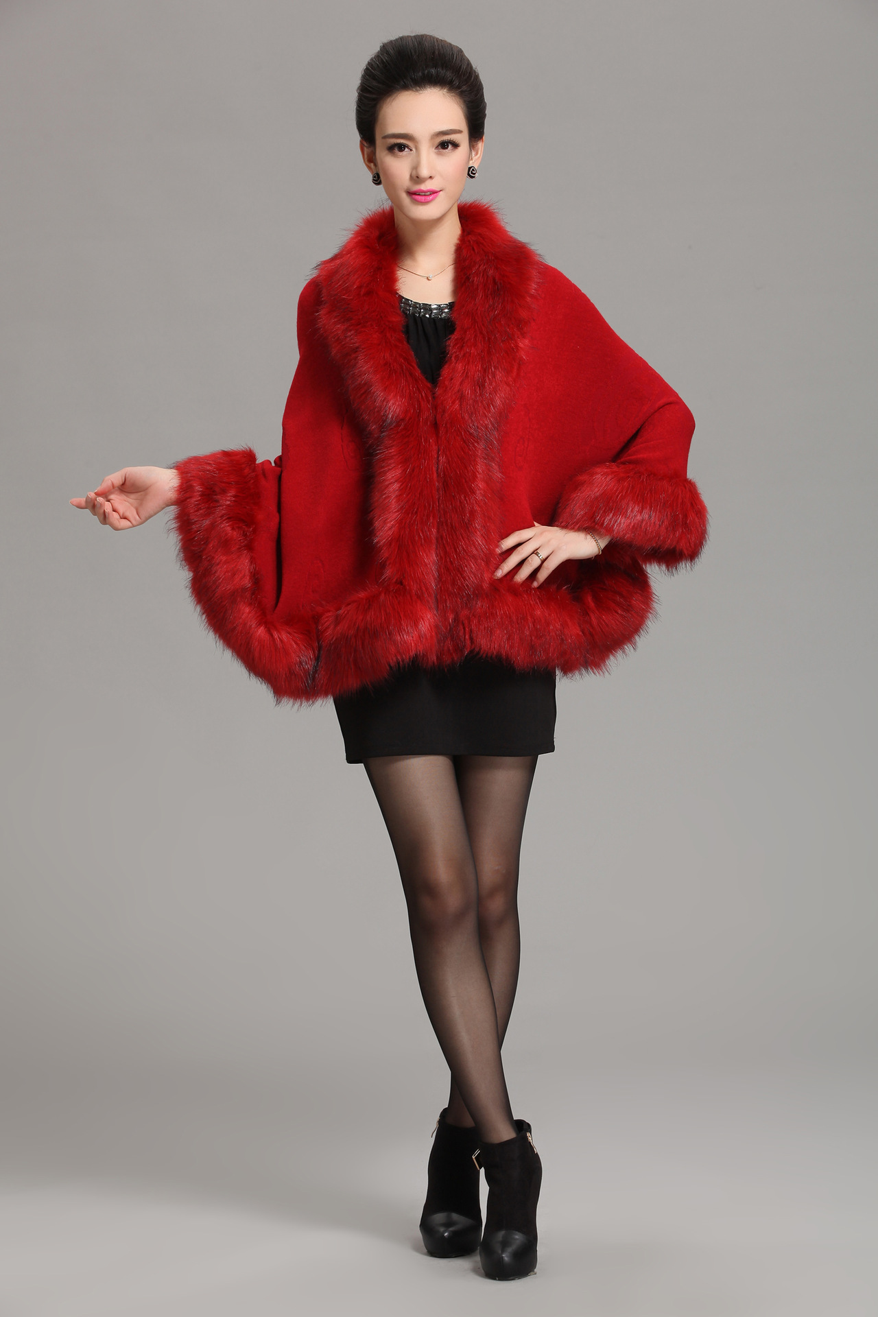new  fox fur shawl cape large size women's knitted cardigan jacket_voghion.com
