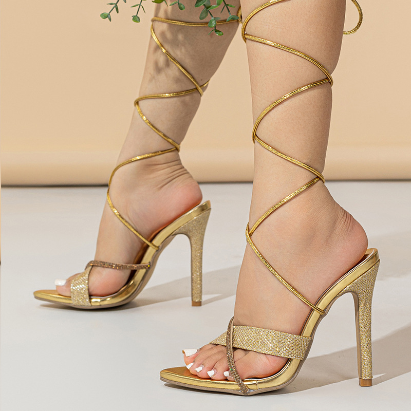 Women's new lace-up pointed toe shoes sexy stiletto heels sandals high heels_voghion.com